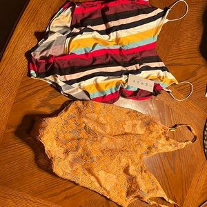 COPY - NWT & NWOT BODY SUITS M/L multi stripe & bold burnt yellow with flower p…